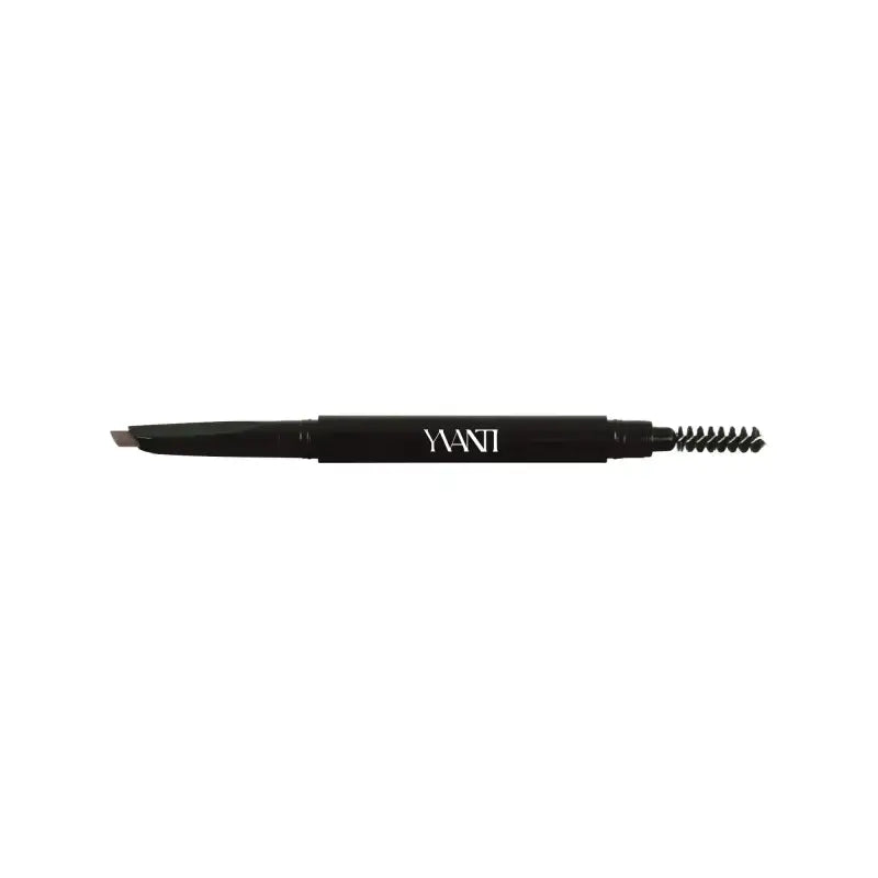 Black dual tip eyebrow pencil with spooly tip and MAWI printed on the barrel