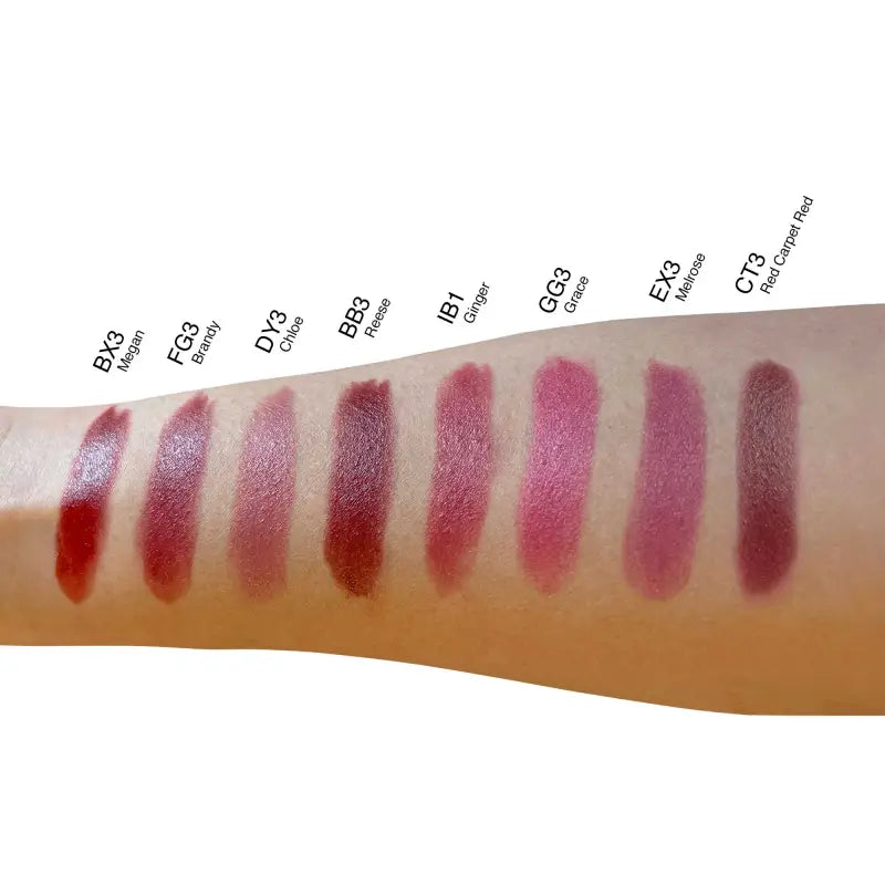 Swatches of Luxury Matte Lipstick - Grace showcasing rich pigment coverage and matte finish