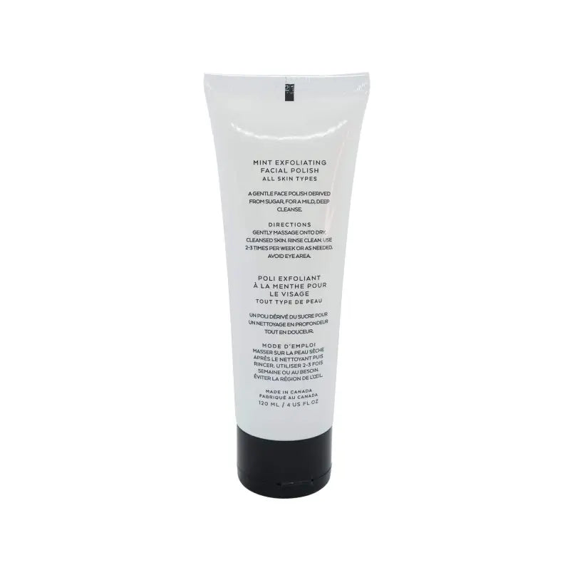 White plastic tube with black cap of Mint Exfoliating Facial Polish skincare product