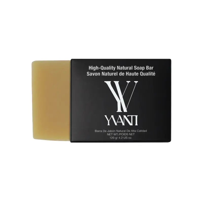 High-quality natural soap bar YAANI in black and gold packaging for brightening skin complexion