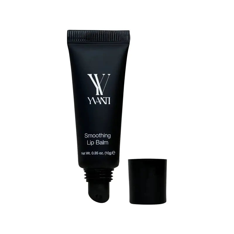 Black Yanni Smoothing Lip Balm with cap removed, ideal for reducing fine lines